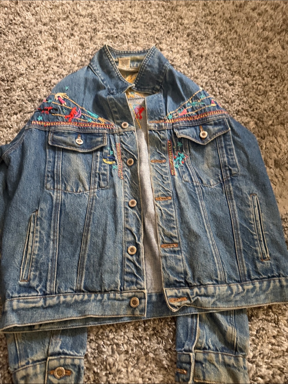 Embroidered Blue Denim Jacket with Colorful Stitching